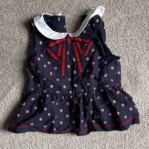 Janie and Jack Navy Floral Tank with White Collar and Red Accents